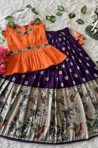 Soft khadi georgette with beutifull handwork kids lehenga choli