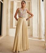 Butter yellow embroidered raw silk co ord set