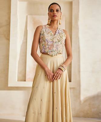 Butter yellow embroidered raw silk co ord set 2
