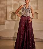 Marsala wine embroidered silk organza co ord set