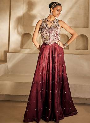 Marsala wine embroidered silk organza co ord set 2