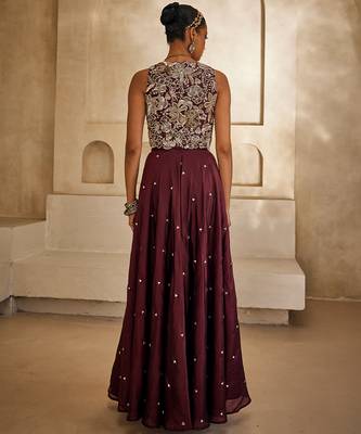 Marsala wine embroidered silk organza co ord set 4