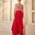 Raspberry red embroidered raw silk jumpsuit