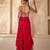 Raspberry red embroidered raw silk jumpsuit