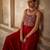 Raspberry red embroidered raw silk jumpsuit
