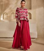 Hot pink embroidered raw silk gown