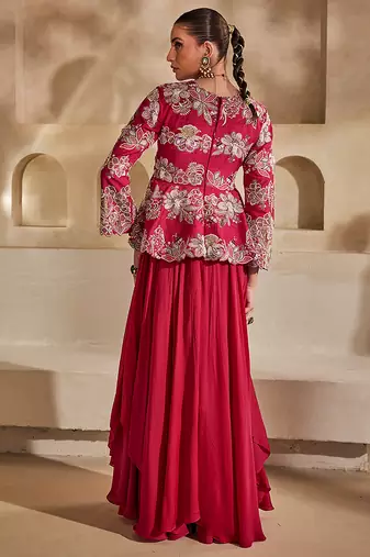 Hot pink embroidered raw silk gown