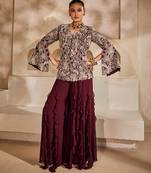 Marsala wine embroidered raw silk co ord set