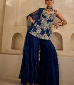 Navy blue embroidered georgette kurta set