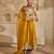 Mustard yellow embroidered silk organza anarkali set