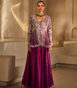 Deep magenta embroidered raw silk co ord set