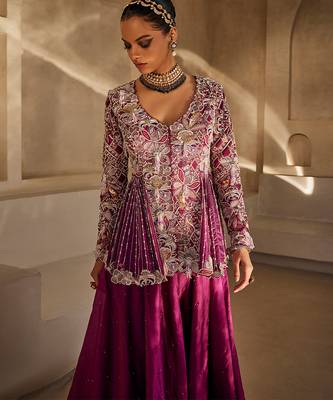 Deep magenta embroidered raw silk co ord set 4