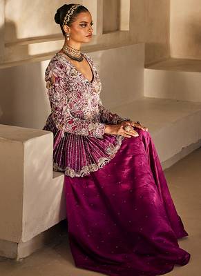 Deep magenta embroidered raw silk co ord set 5