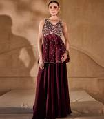 Marsala wine embroidered raw silk co ord set