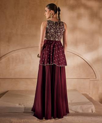 Marsala wine embroidered raw silk co ord set 2
