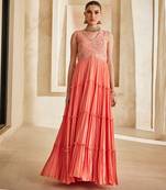 Peach pink embroidered raw silk gown