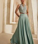 Powder blue embroidered raw silk co ord set