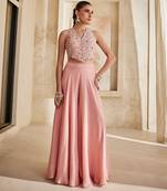 Bright mauve embroidered raw silk co ord set
