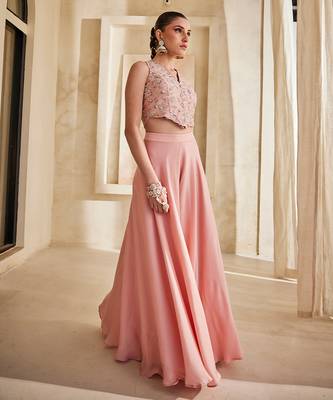 Bright mauve embroidered raw silk co ord set 2