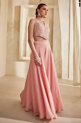 Bright mauve embroidered raw silk co ord set