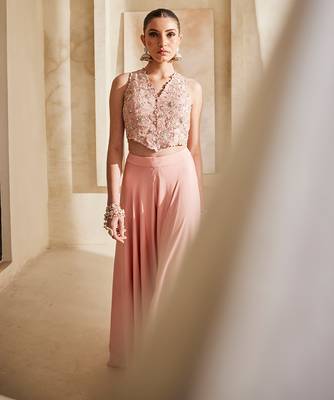 Bright mauve embroidered raw silk co ord set 4