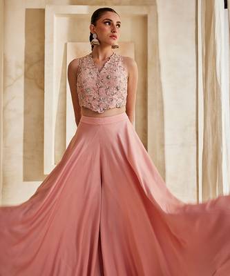 Bright mauve embroidered raw silk co ord set 5