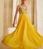 Yellow embroidered georgette gown