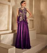Deep purple embroidered satin chiffon co ord set
