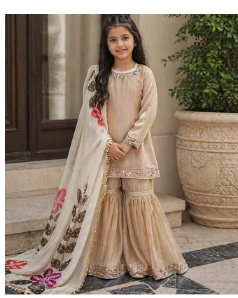 Pure heavy silk embrodairy seqence  work cream readymade salwar suit 4