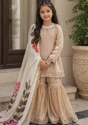 Pure heavy silk embrodairy seqence  work cream readymade salwar suit