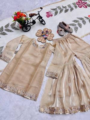 Pure heavy silk embrodairy seqence  work cream readymade salwar suit 5