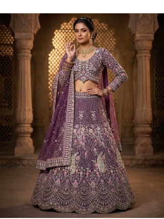 PURPLE NET EMBROIDERY LEHENGA CHOLI 1
