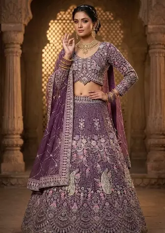 PURPLE BUTTERFLY NET EMBROIDERY PARTY WEAR LEHENGA CHOLI