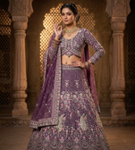 PURPLE BUTTERFLY NET EMBROIDERY PARTY WEAR LEHENGA CHOLI