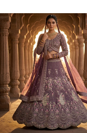 PURPLE NET EMBROIDERY LEHENGA CHOLI 2