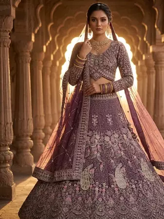 PURPLE NET EMBROIDERY LEHENGA CHOLI