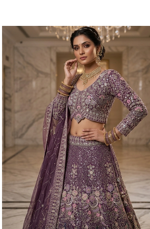 PURPLE NET EMBROIDERY LEHENGA CHOLI 3