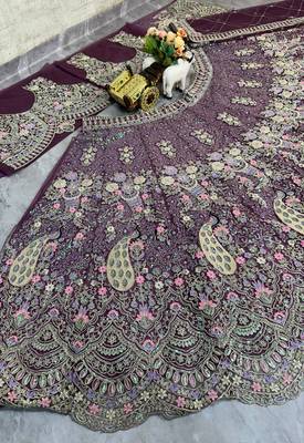 PURPLE NET EMBROIDERY LEHENGA CHOLI 4