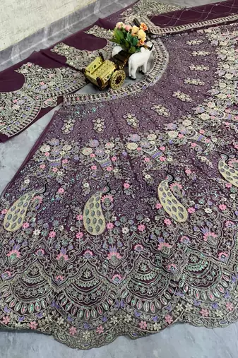 PURPLE NET EMBROIDERY LEHENGA CHOLI