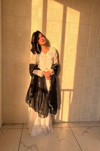 Fendy silk sharara suit with embroidery sequence work & dupatta