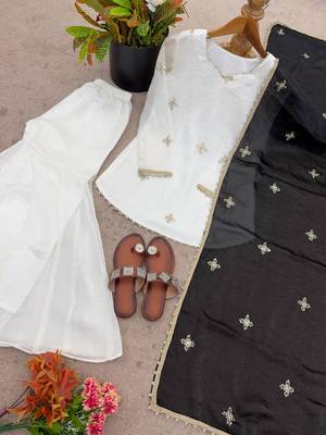 Fendy silk sharara suit with embroidery sequin work & dupatta 3