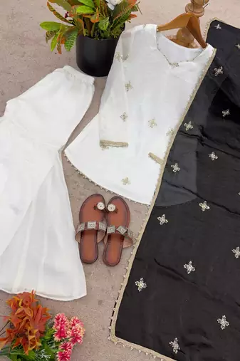 Fendy silk sharara suit with embroidery sequin work & dupatta
