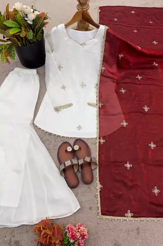 Fendy silk sharara suit with embroidery sequence work & dupatta