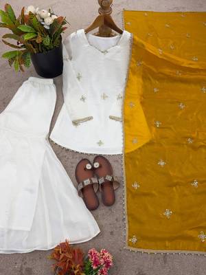 Fendy silk sharara suit with embroidery sequence work & dupatta 3
