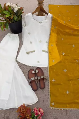 Fendy silk sharara suit with embroidery sequence work & dupatta