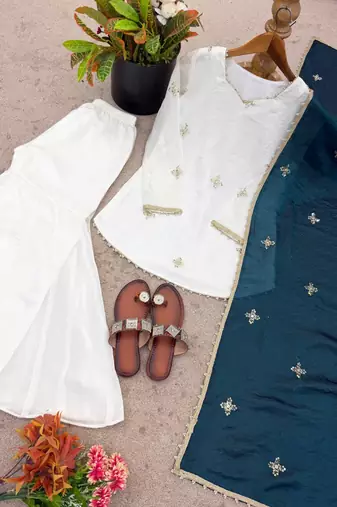 Fendy silk sharara suit with embroidery sequence work & dupatta