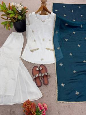 Fendy silk sharara suit with embroidery sequence work & dupatta 3