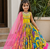 Chinon silk embroidery and printed work yellow readymade gown