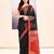 Women's black temple border embellished cotton blend jamdani saree