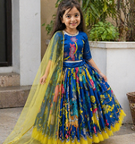 Alluring Chinon Silk Embroidery Digital Printed Rama Lehenga Choli